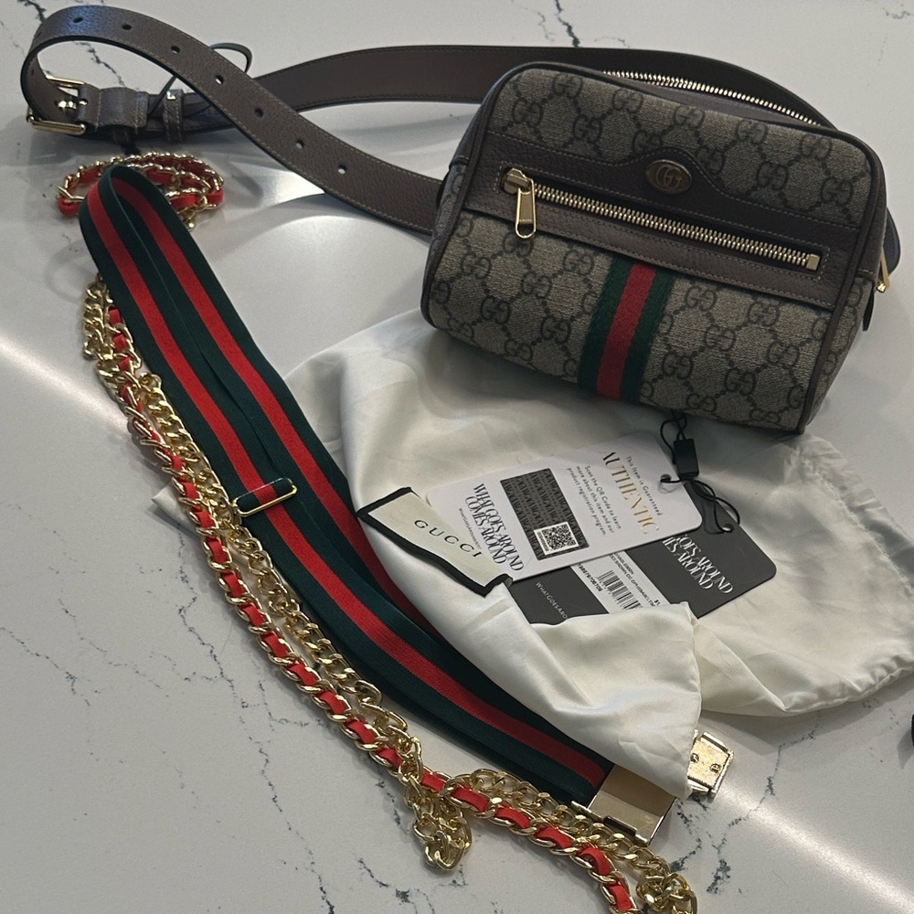 Gucci GG Supreme Monogram Medium Ophidia Belt Fanny Pack pre-loved with dust bag